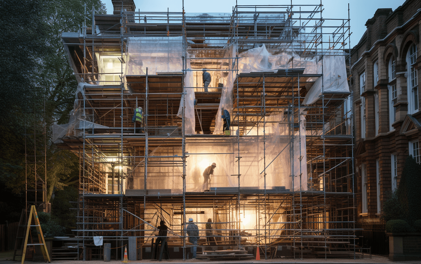 house in london with scaffolding