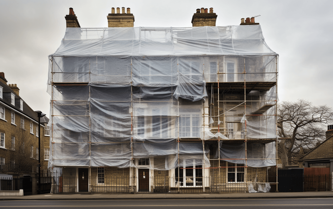 private residence with scaffolding
