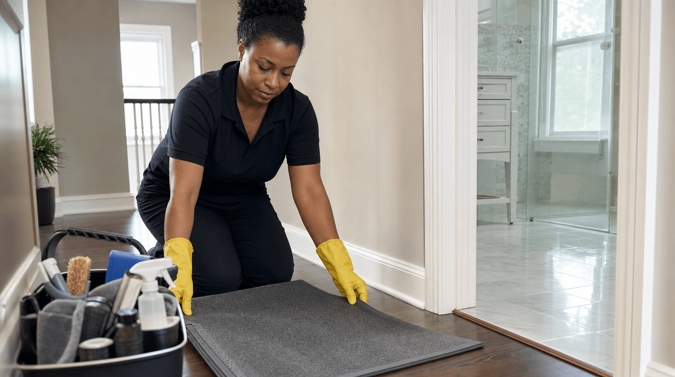 Professional cleaner preparing safely near a recently renovated area