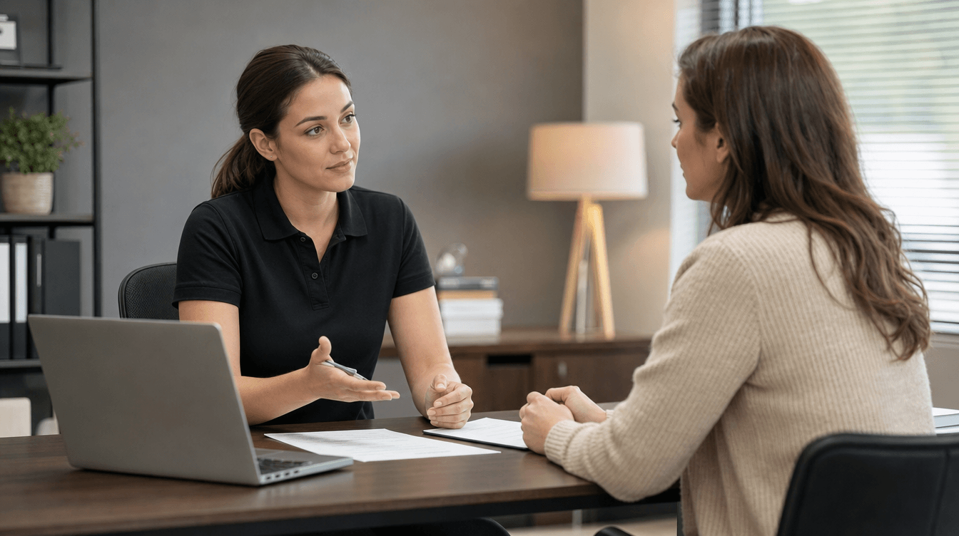 Customer and cleaning company representative discussing a service complaint