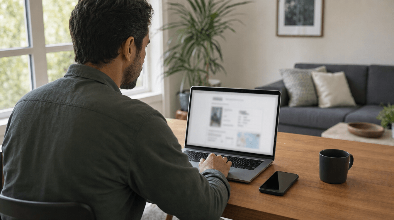 Customer reviewing an online cleaning service booking at home