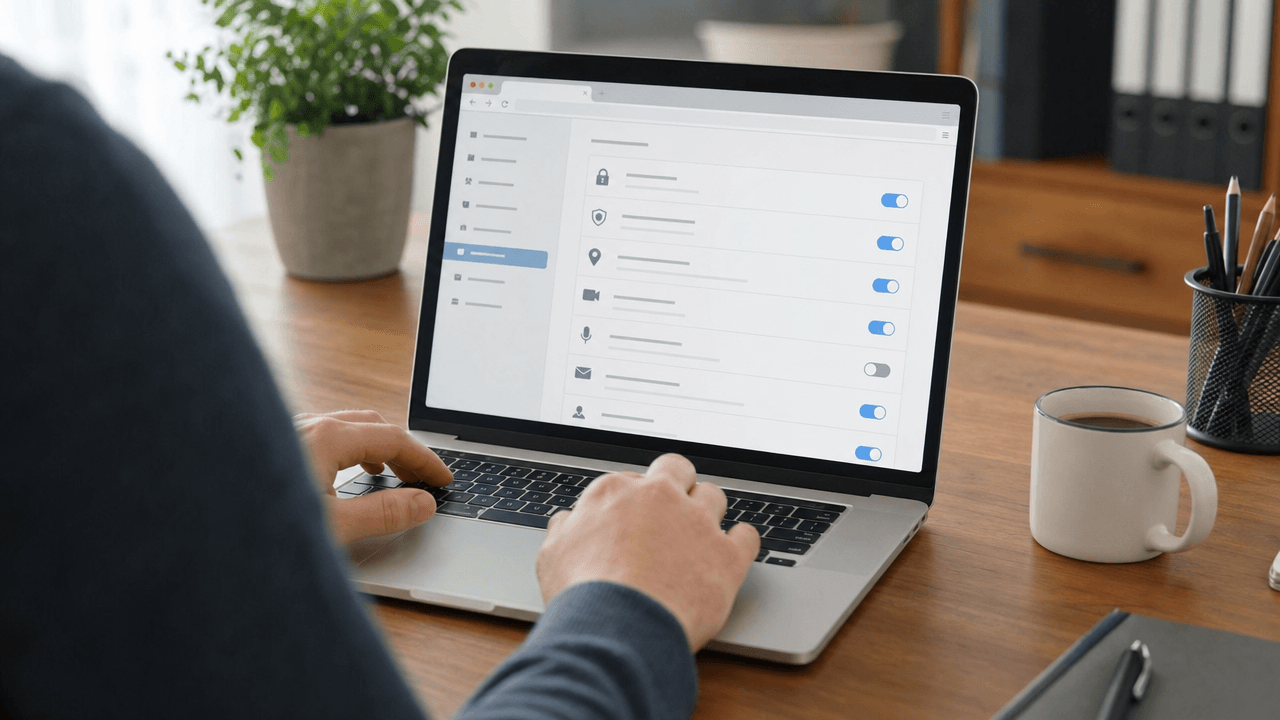 Person using a laptop to manage website privacy and cookie controls